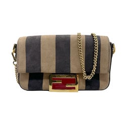 FENDI Shoulder Bag Pecan Small Baguette Leather Black x Beige Women's 8BS017 AAF8 z2085