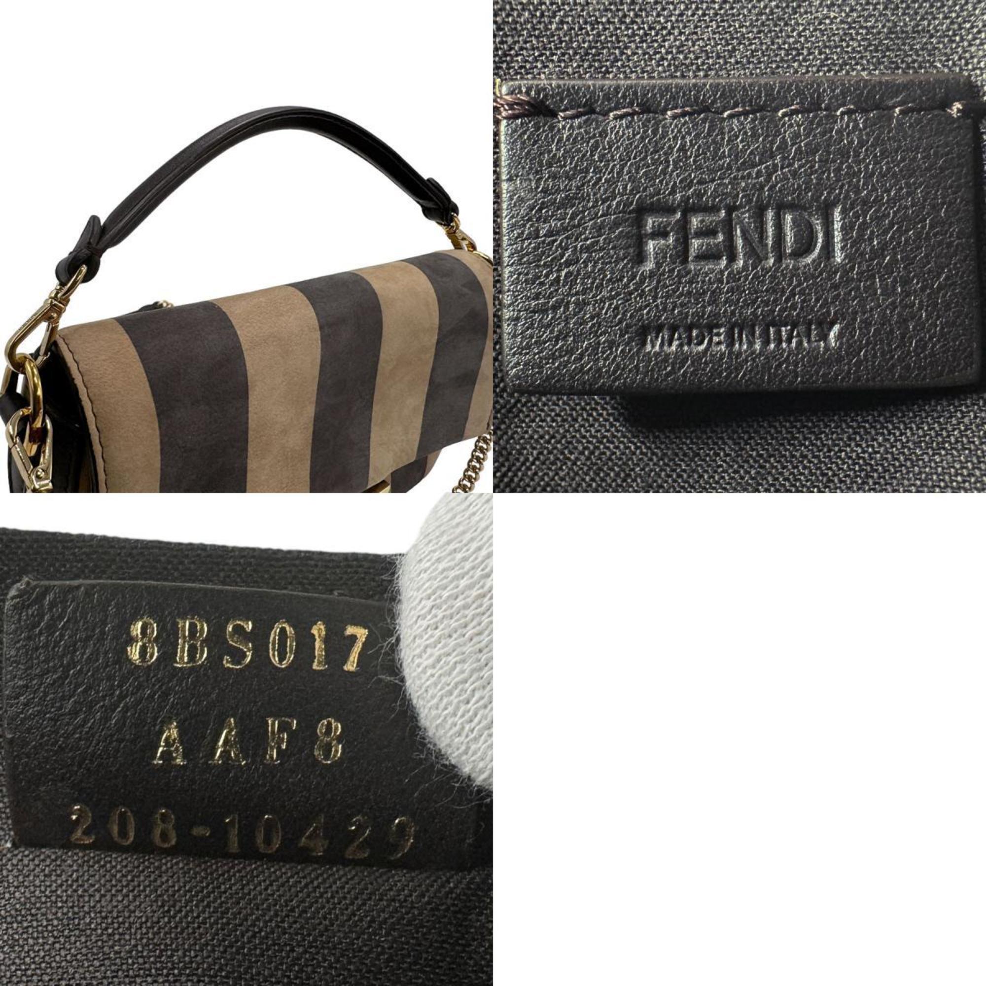 FENDI Shoulder Bag Pecan Small Baguette Leather Black x Beige Women's 8BS017 AAF8 z2085