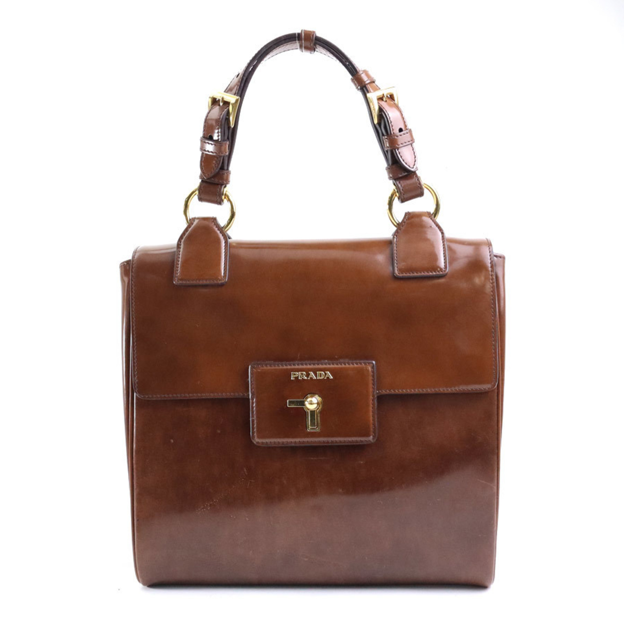 PRADA handbag leather brown gold ladies N51286 e59057a