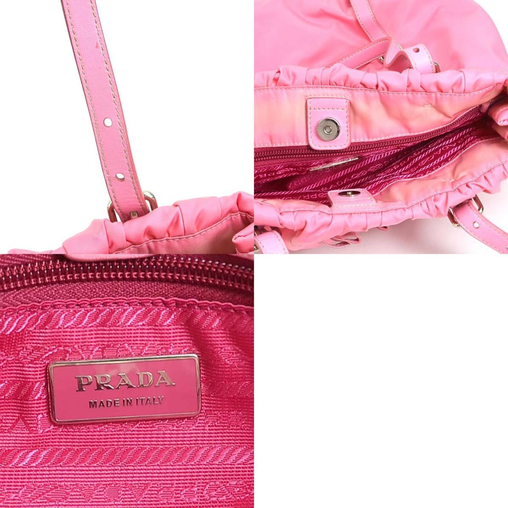 PRADA Shoulder Bag Nylon Leather Pink Silver Women's e59011a