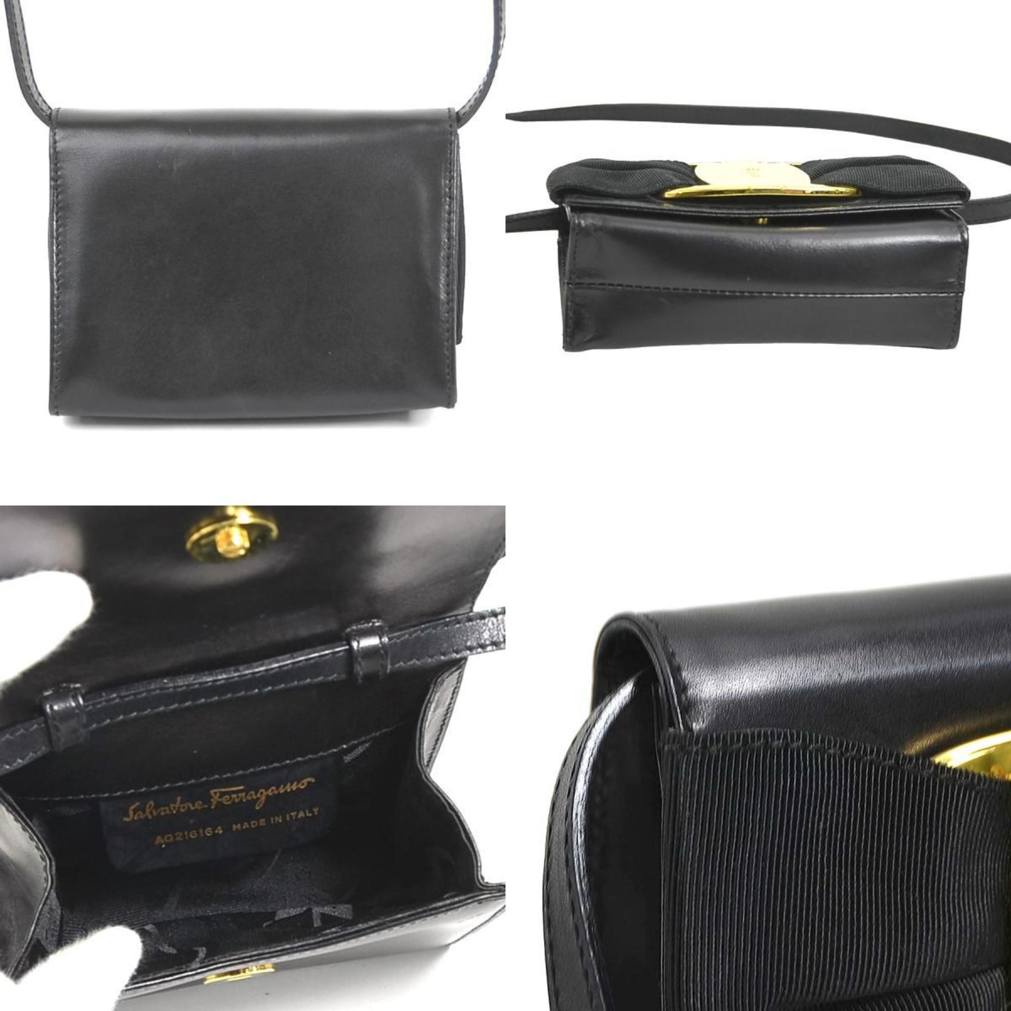 Salvatore Ferragamo Shoulder Bag Vara Leather Black Gold Women's e59053a