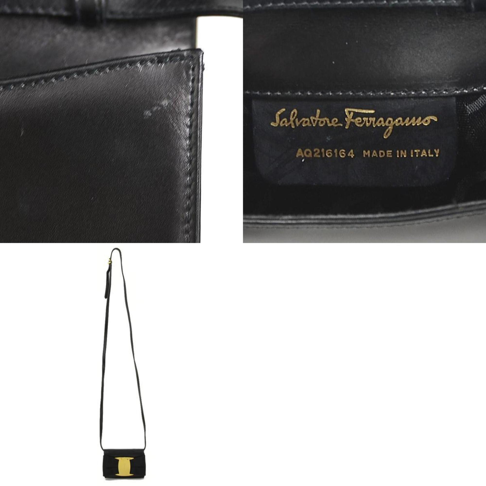 Salvatore Ferragamo Shoulder Bag Vara Leather Black Gold Women's e59053a