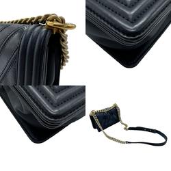 CHANEL Shoulder Bag Boy Chanel Leather Metal Navy Gold Women's z2126