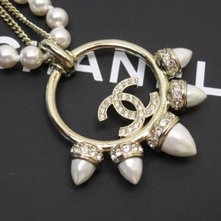 CHANEL Necklace Coco Mark Metal Faux Pearl Light Gold White Women's w0650j