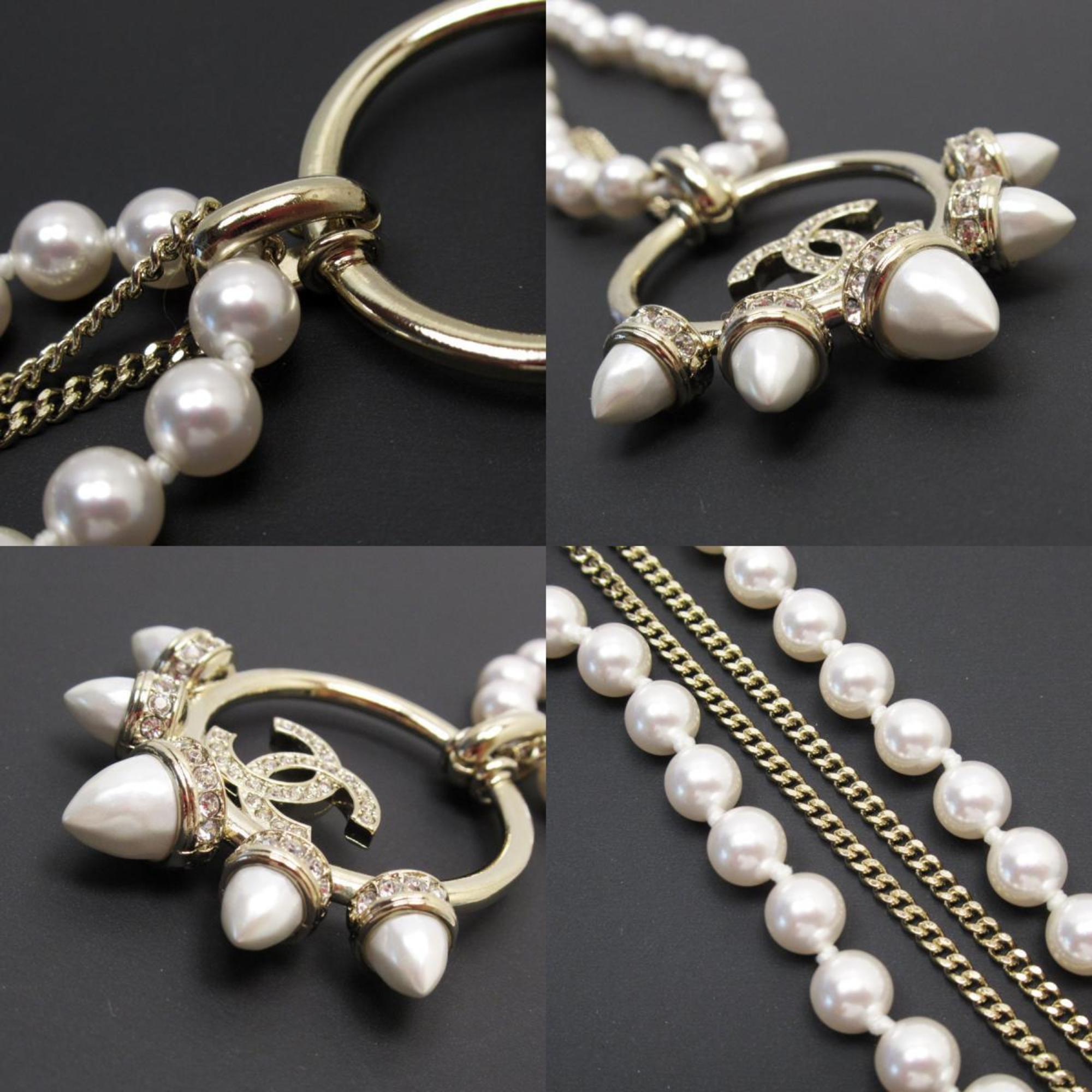 CHANEL Necklace Coco Mark Metal Faux Pearl Light Gold White Women's w0650j