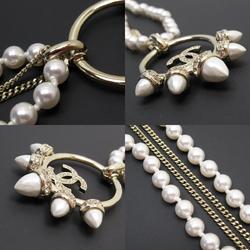 CHANEL Necklace Coco Mark Metal Faux Pearl Light Gold White Women's w0650j