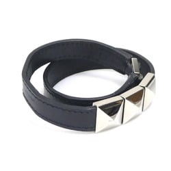 Hermes HERMES bracelet Medor leather metal black silver ladies e59009f