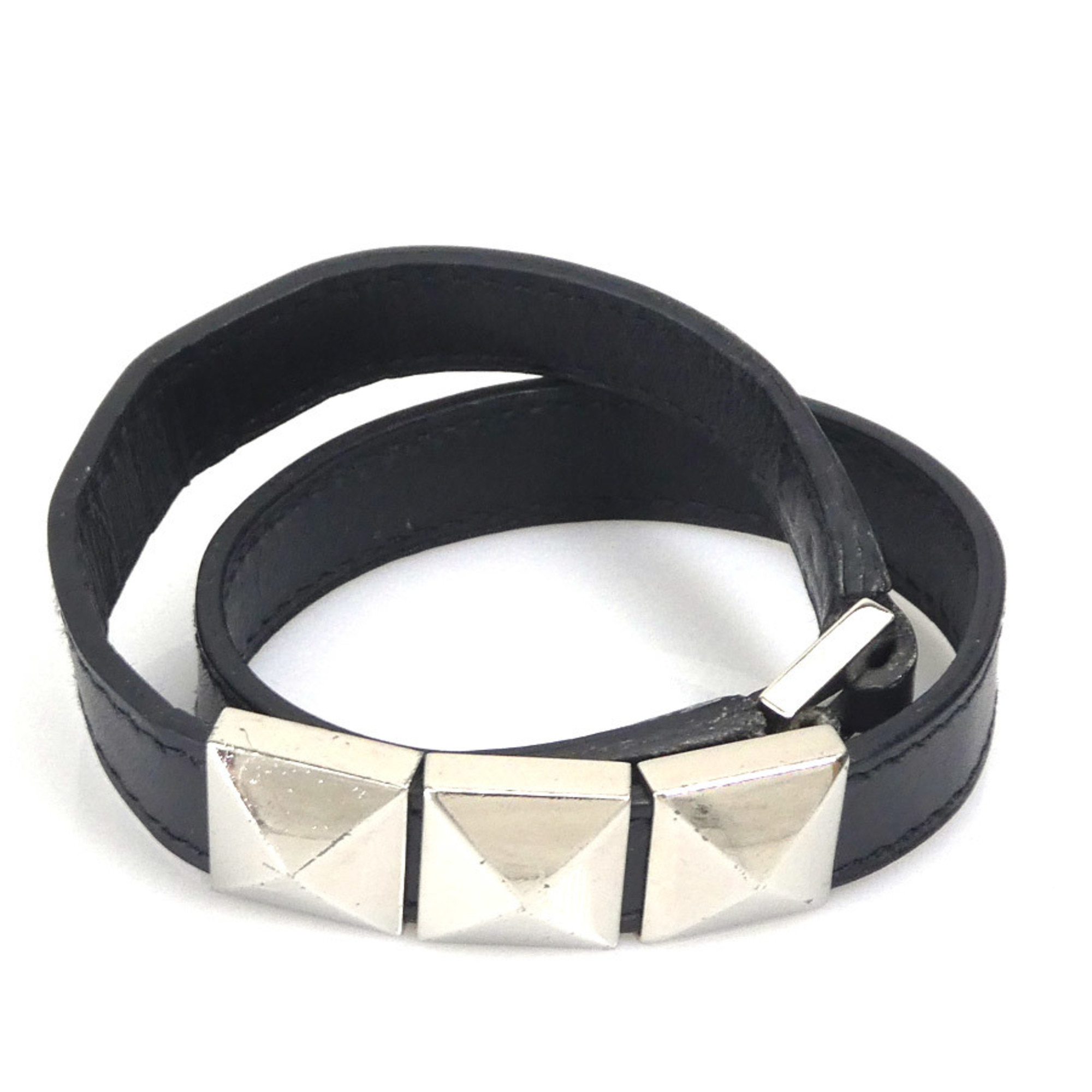 Hermes HERMES bracelet Medor leather metal black silver ladies e59009f