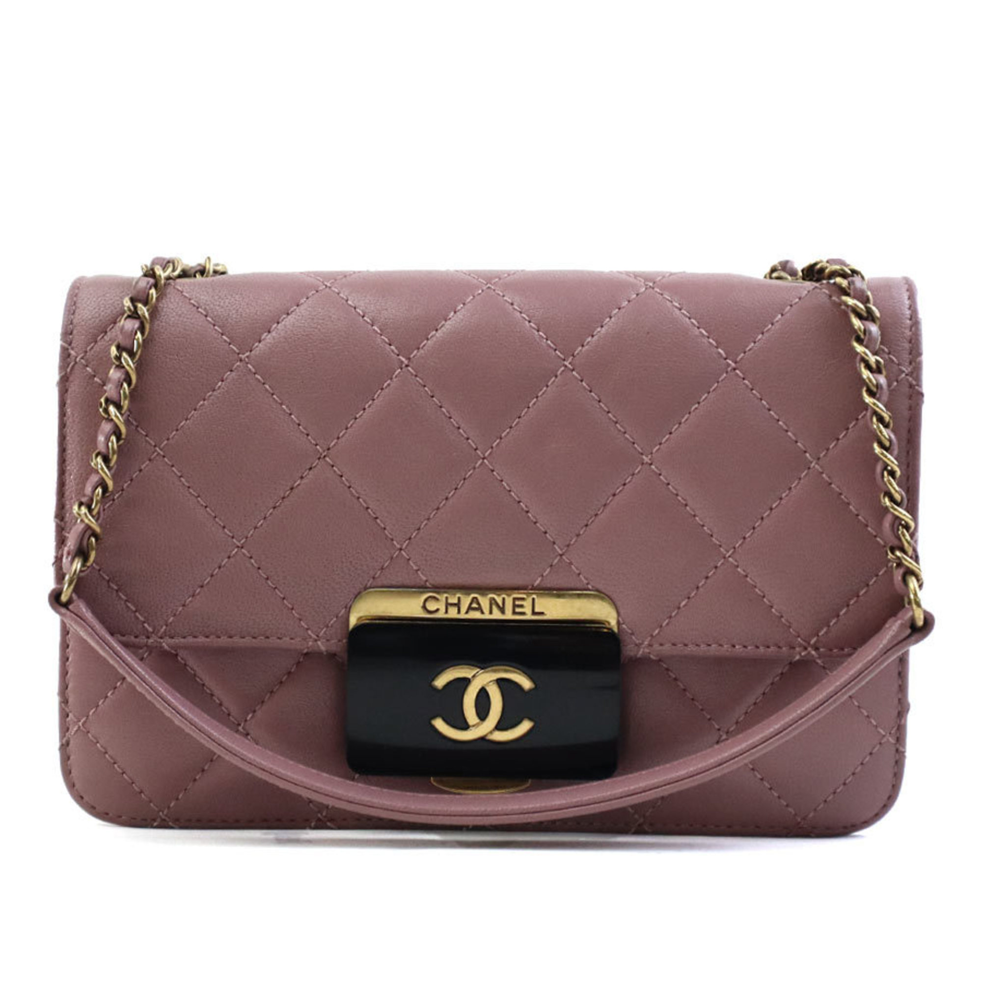 CHANEL Shoulder Bag Matelasse Leather Dark Pink Gold Women's e59017a