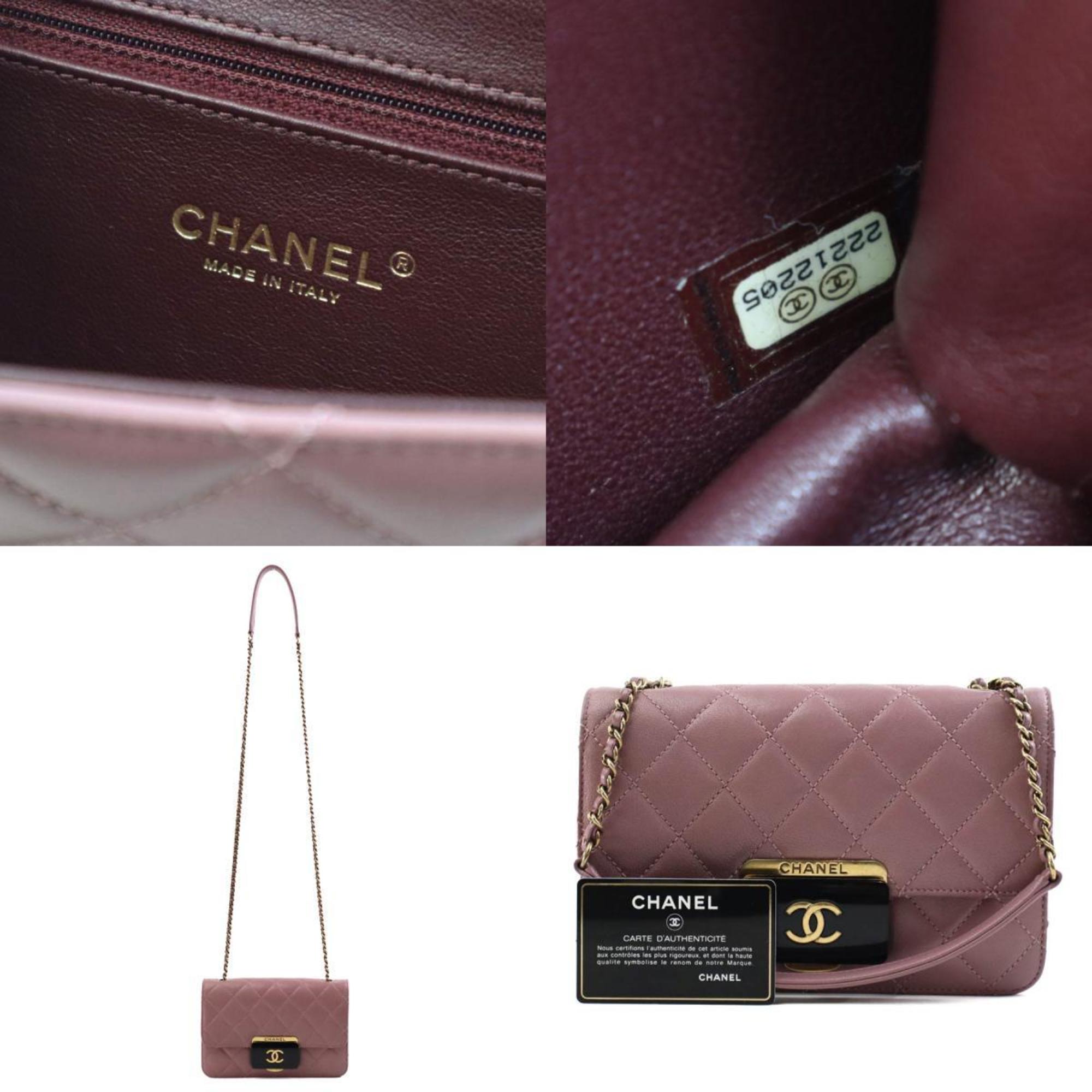 CHANEL Shoulder Bag Matelasse Leather Dark Pink Gold Women's e59017a