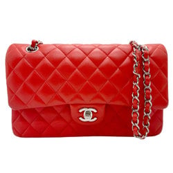 CHANEL Shoulder Bag Matelasse Lambskin Red Silver Women's n0267