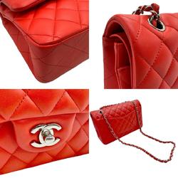 CHANEL Shoulder Bag Matelasse Lambskin Red Silver Women's n0267