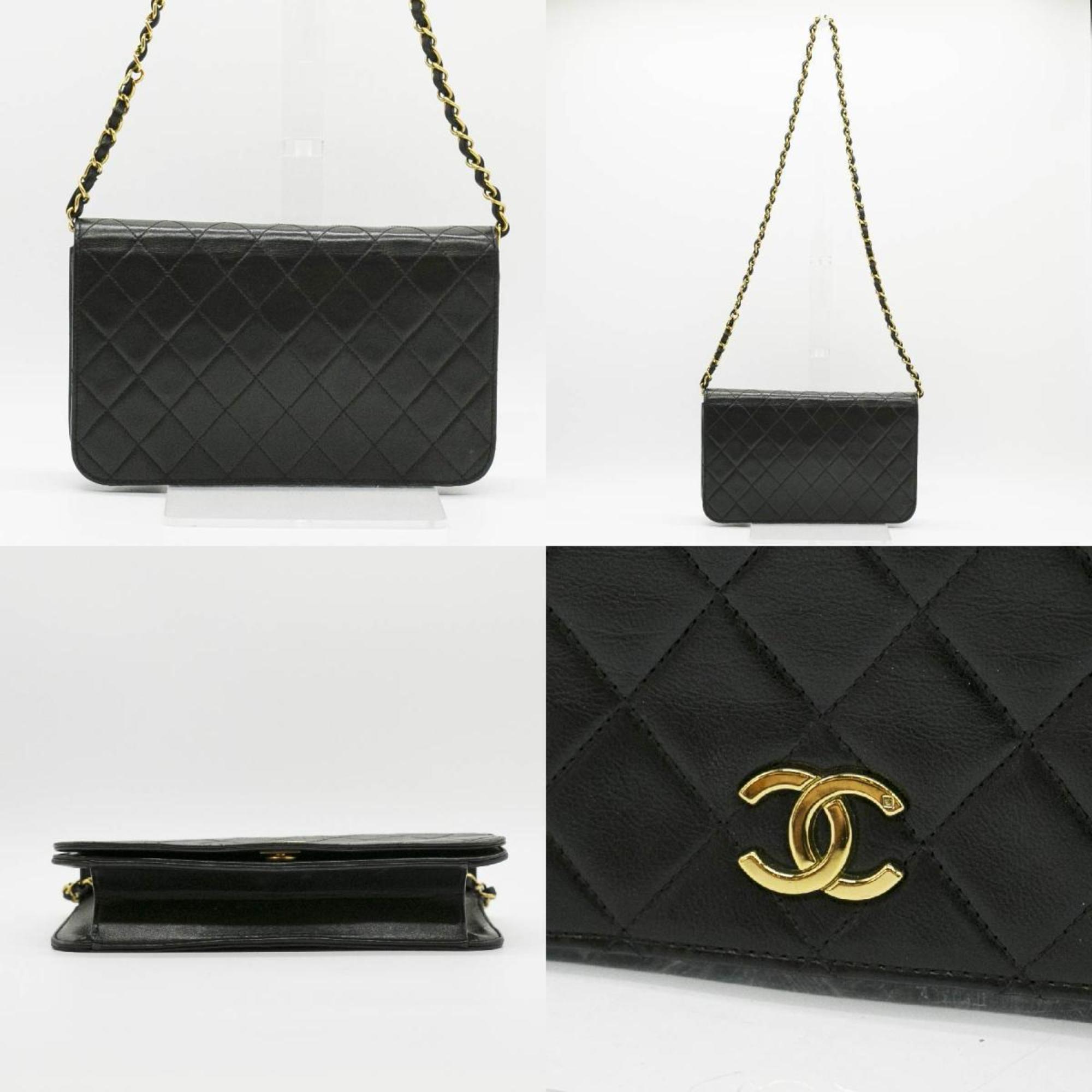 CHANEL Shoulder Bag Matelasse Chain Caviar Skin Leather Black Gold Women's PD329