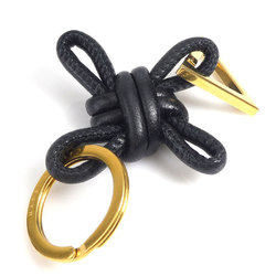 BOTTEGA VENETA Keyring Triangle Square Double Knot Leather Metal Black Gold Men Women h30462