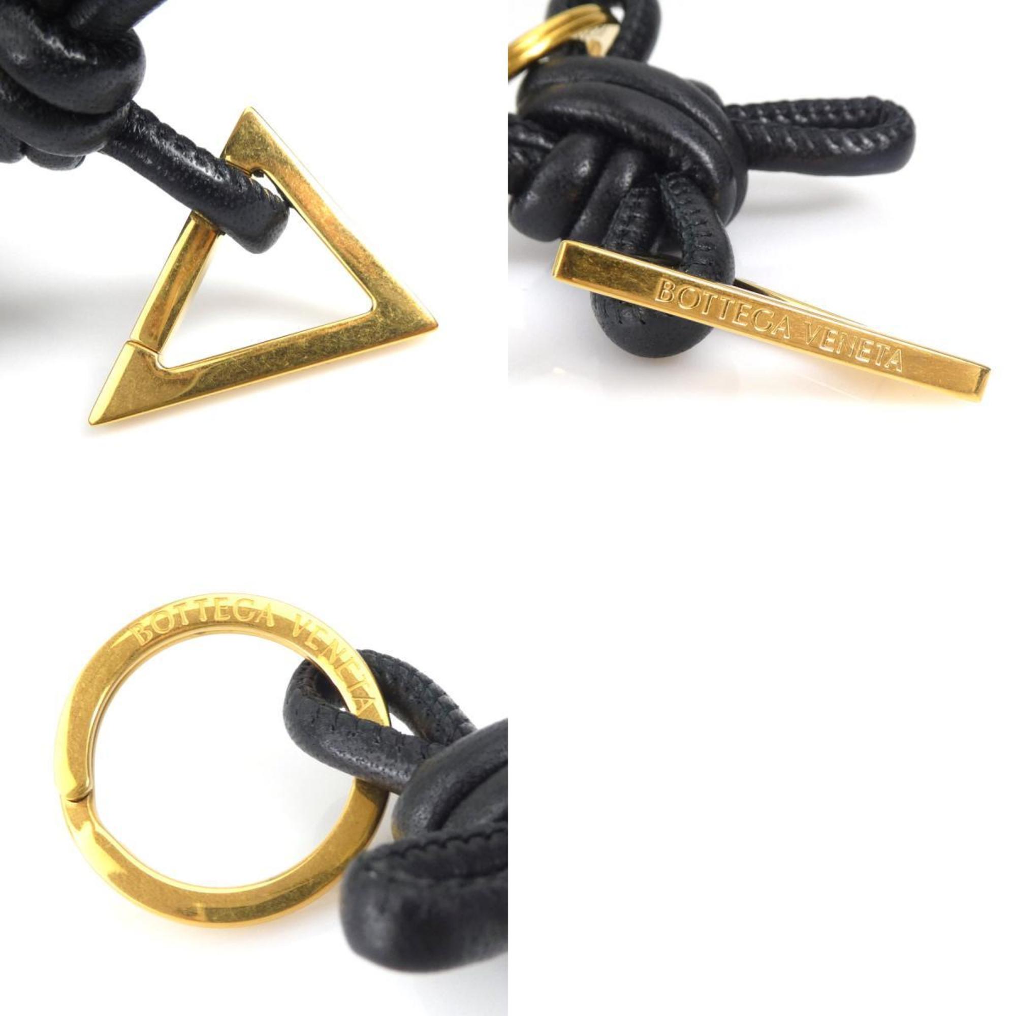 BOTTEGA VENETA Keyring Triangle Square Double Knot Leather Metal Black Gold Men Women h30462