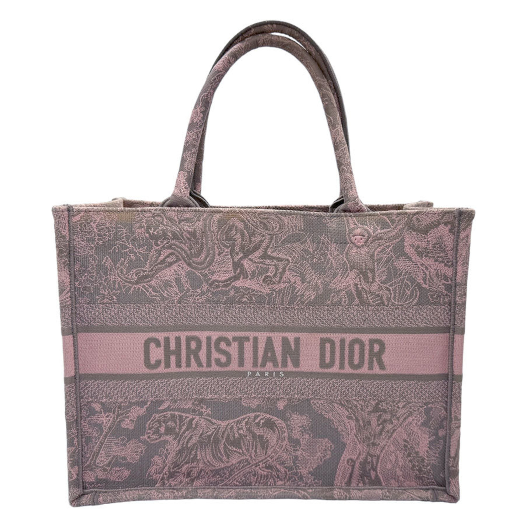 Christian Dior Handbag Tote Bag Book Medium Canvas Pink x Gray Women's z2185