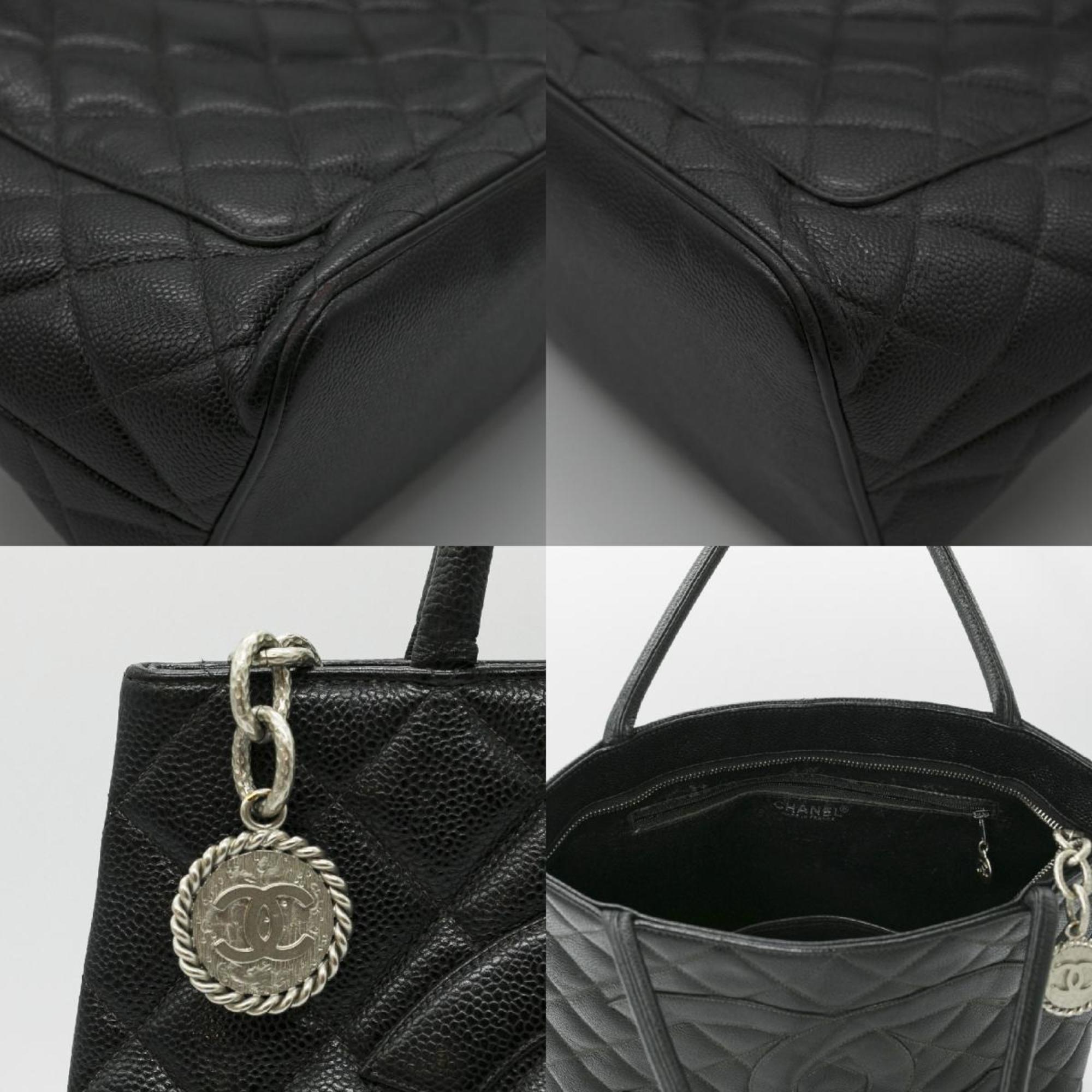 CHANEL Tote Bag Matelasse Reproduction Caviar Skin Leather Black Silver Women's A01804 PD310