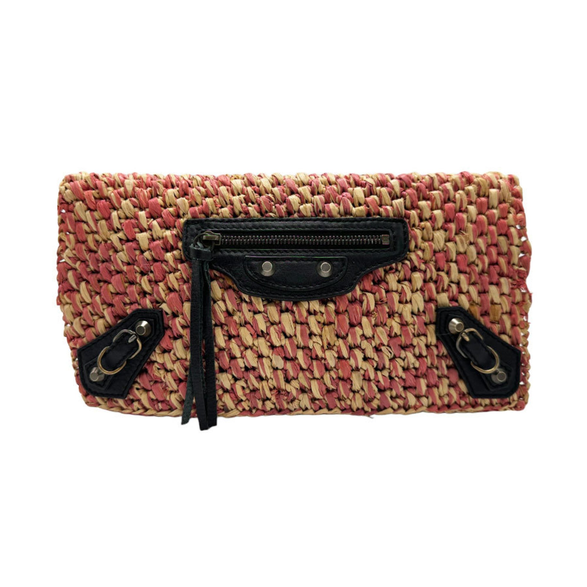 BALENCIAGA Clutch Bag Straw Natural x Pink Black Men's Women's 286386 z2127