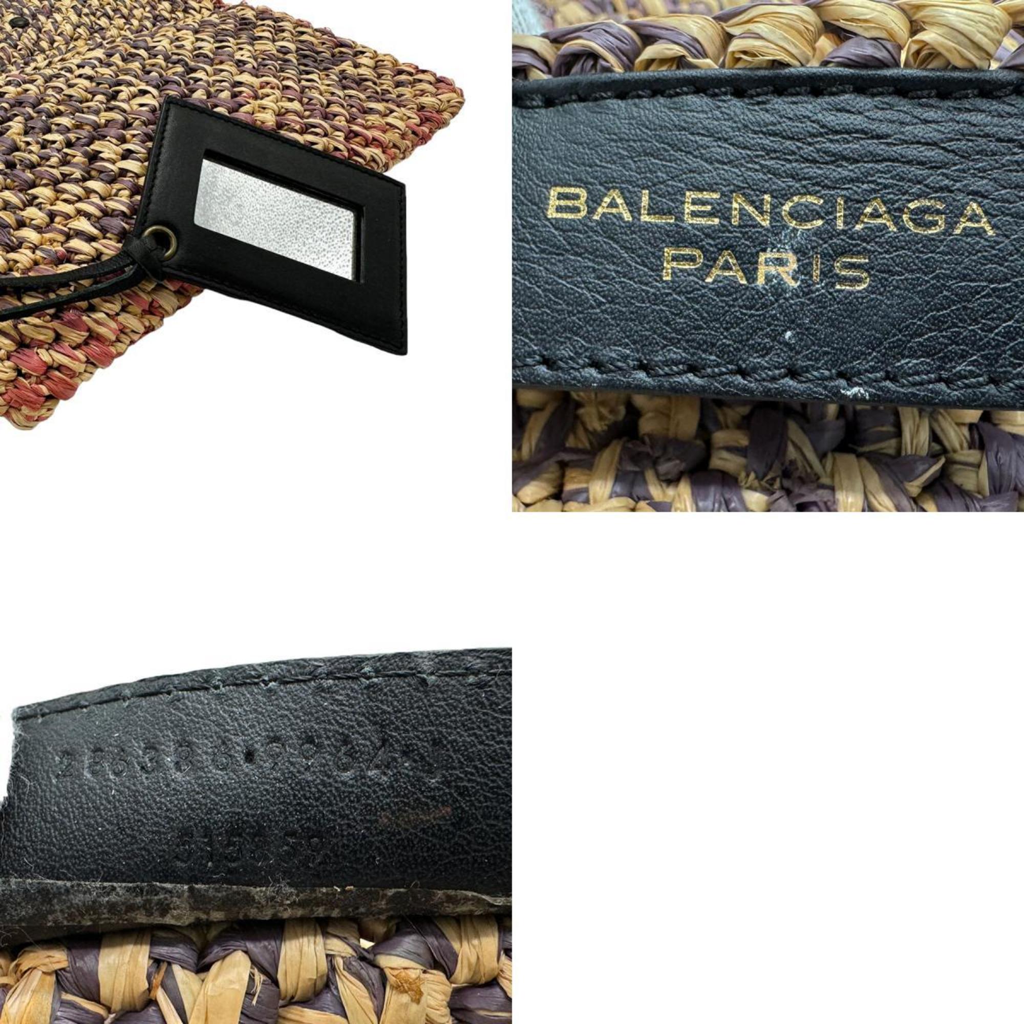 BALENCIAGA Clutch Bag Straw Natural x Pink Black Men's Women's 286386 z2127