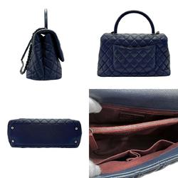 CHANEL Handbag Shoulder Bag Coco Handle Caviar Skin Leather Navy Women's z2156