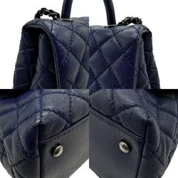 CHANEL Handbag Shoulder Bag Coco Handle Caviar Skin Leather Navy Women's z2156