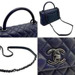 CHANEL Handbag Shoulder Bag Coco Handle Caviar Skin Leather Navy Women's z2156