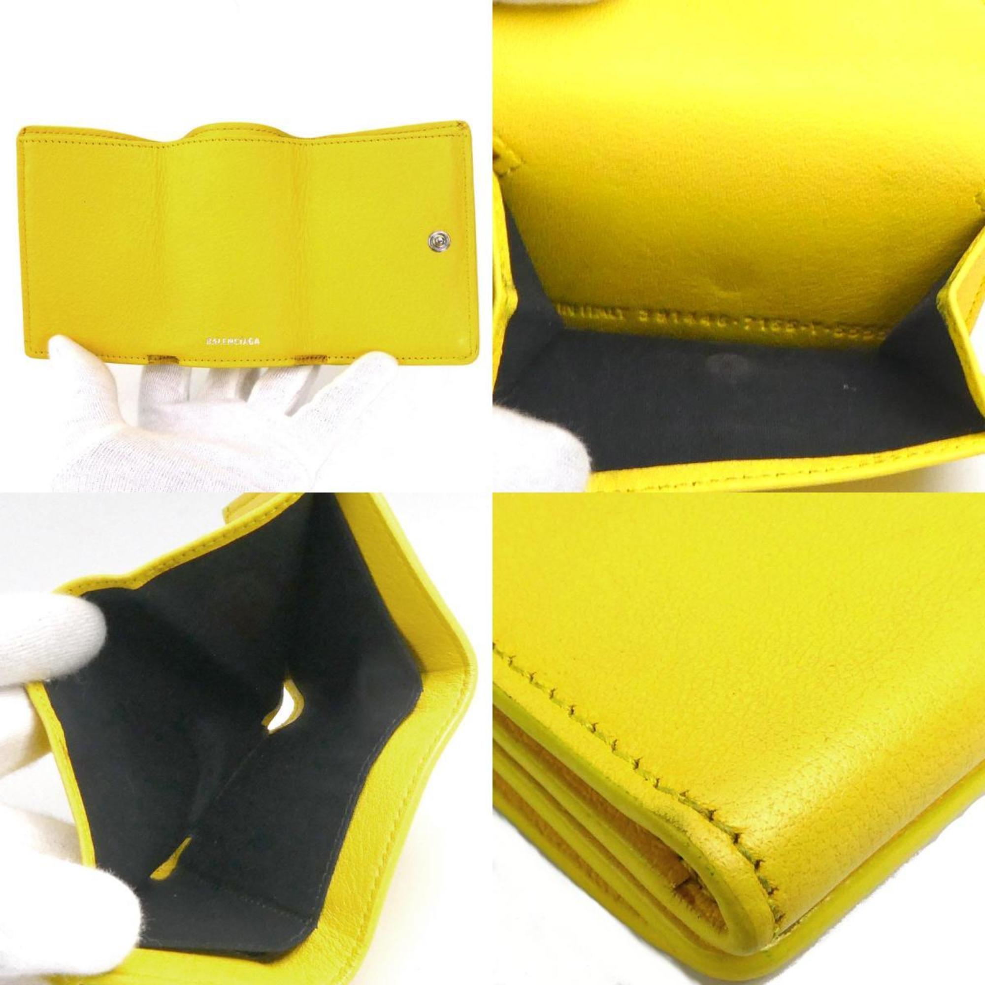 BALENCIAGA Tri-fold Wallet Leather Yellow Men's Women's 55720g