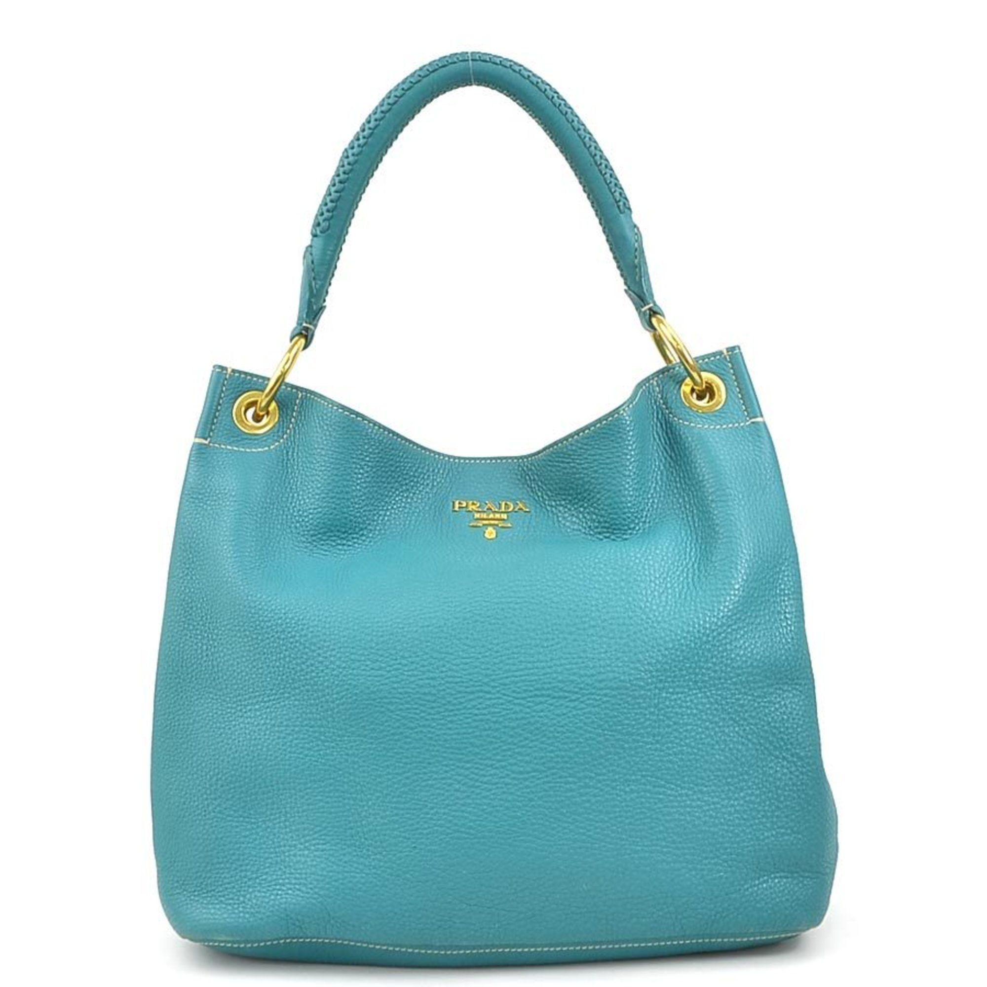 PRADA shoulder bag leather blue green gold women's e59031a