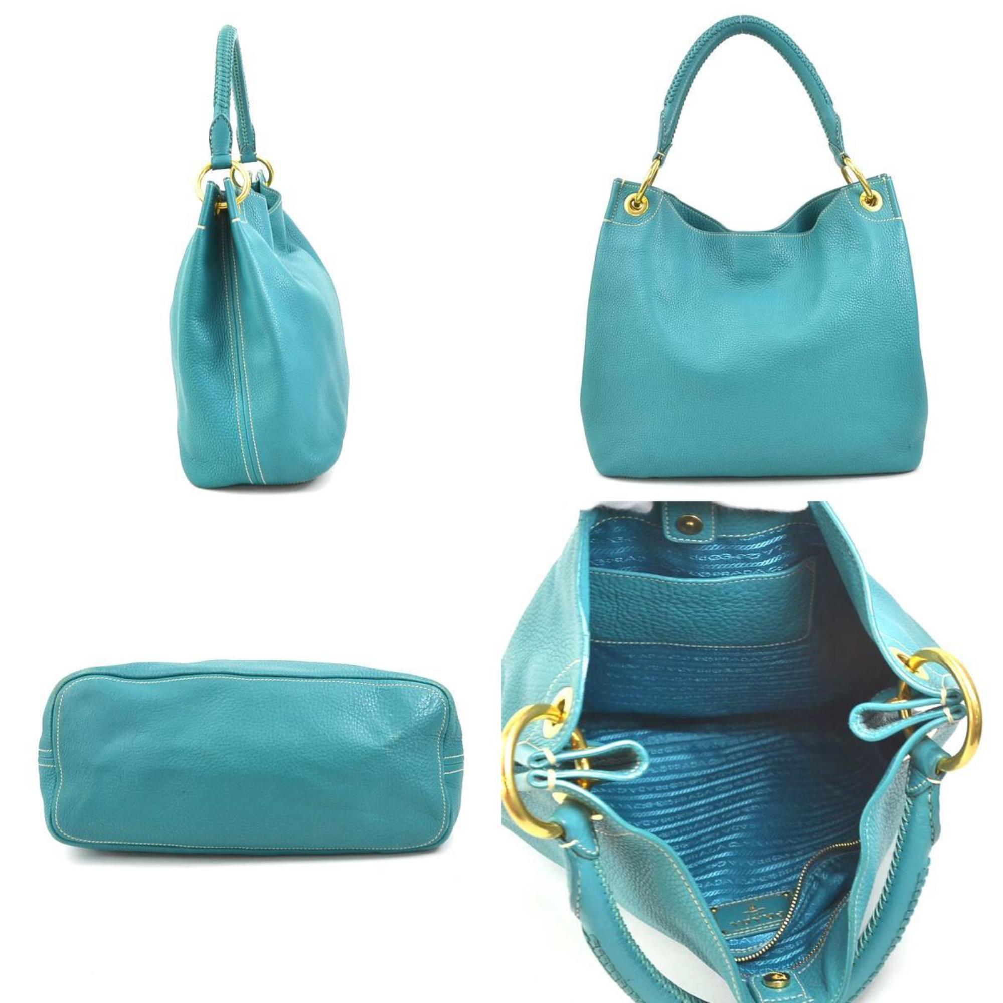 PRADA shoulder bag leather blue green gold women's e59031a