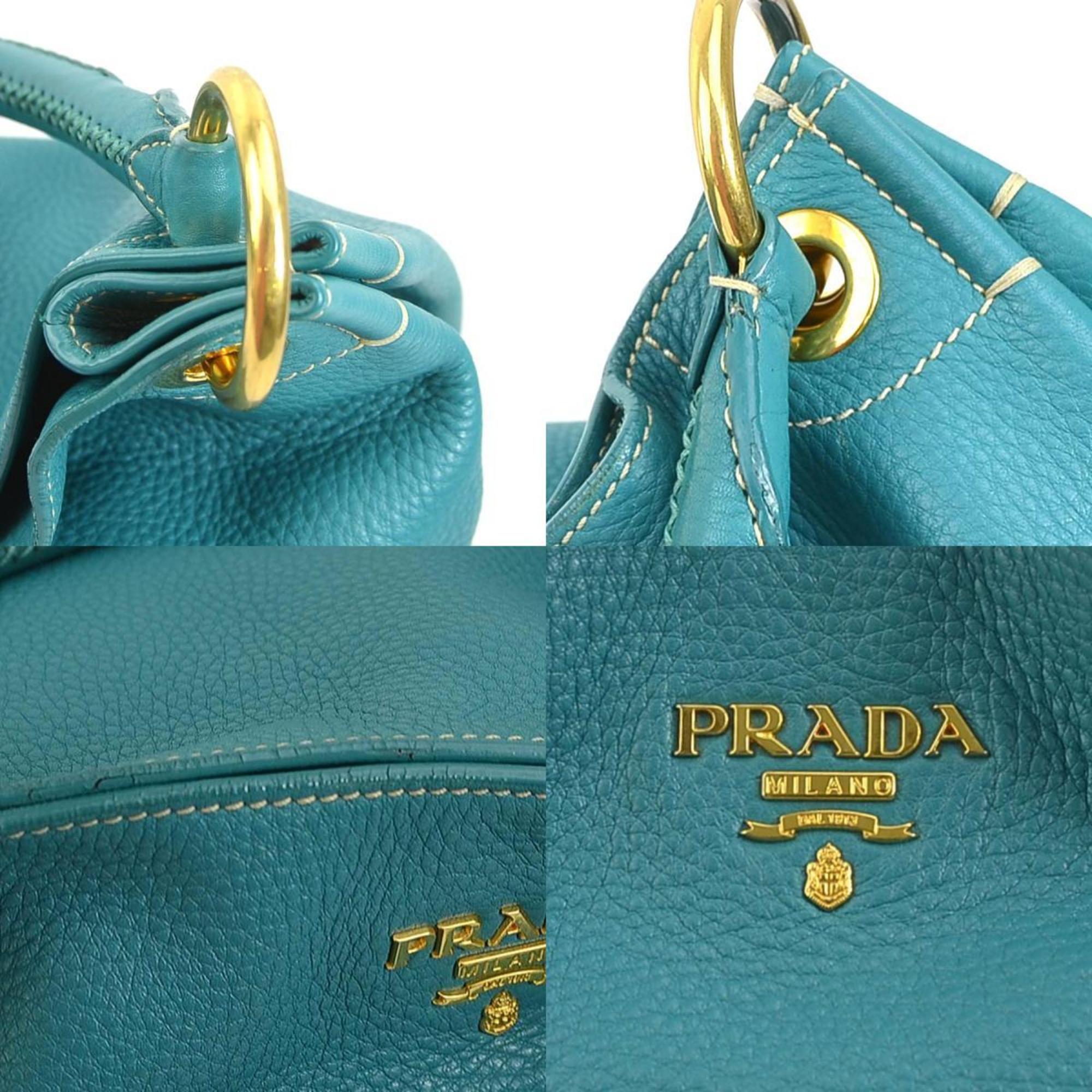 PRADA shoulder bag leather blue green gold women's e59031a