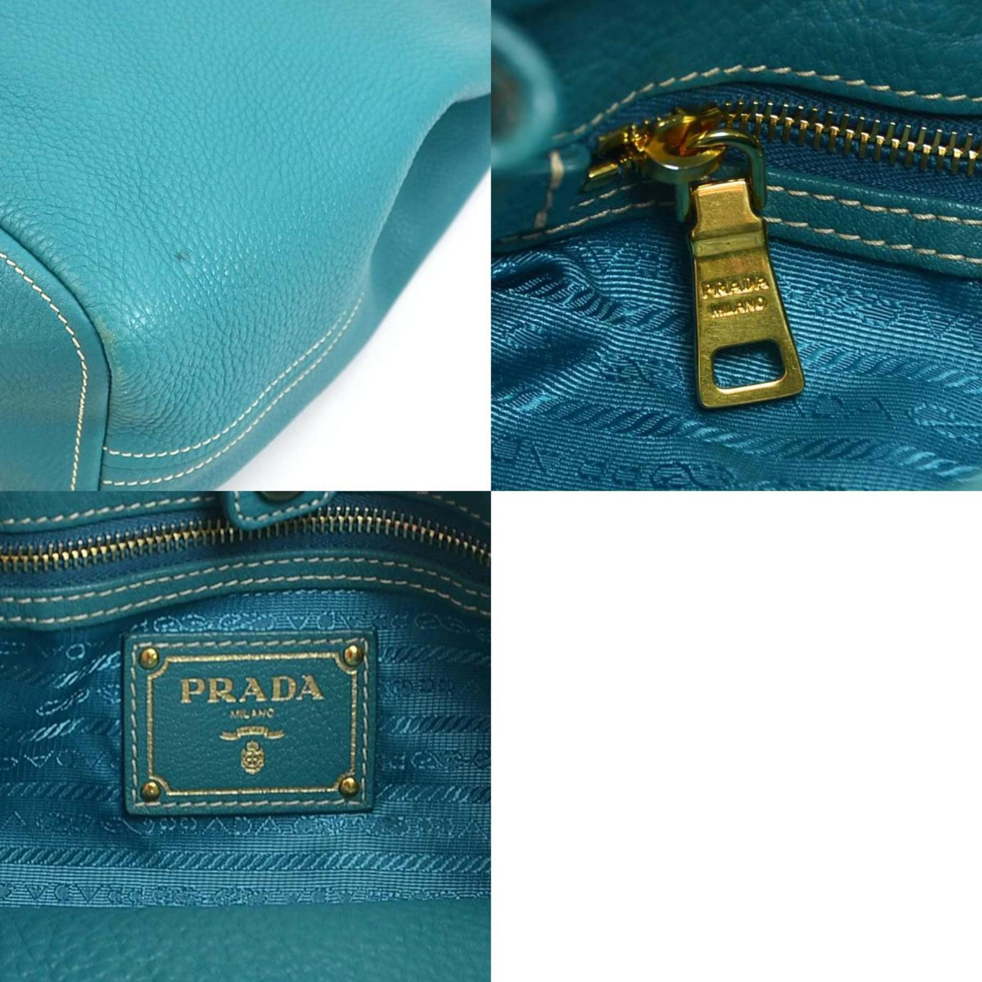 PRADA shoulder bag leather blue green gold women's e59031a