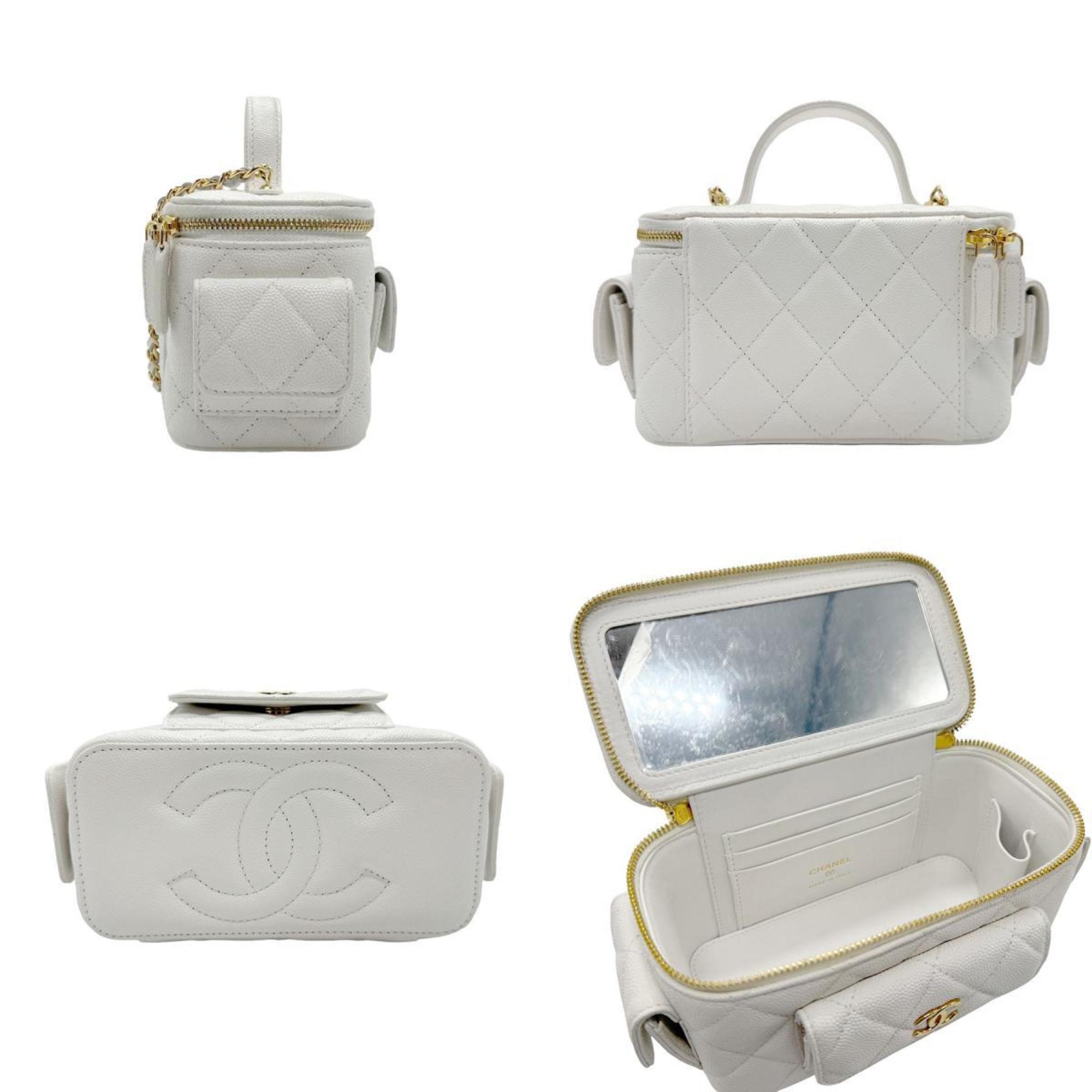 CHANEL Shoulder Bag Caviar Skin Leather White Women's z2113