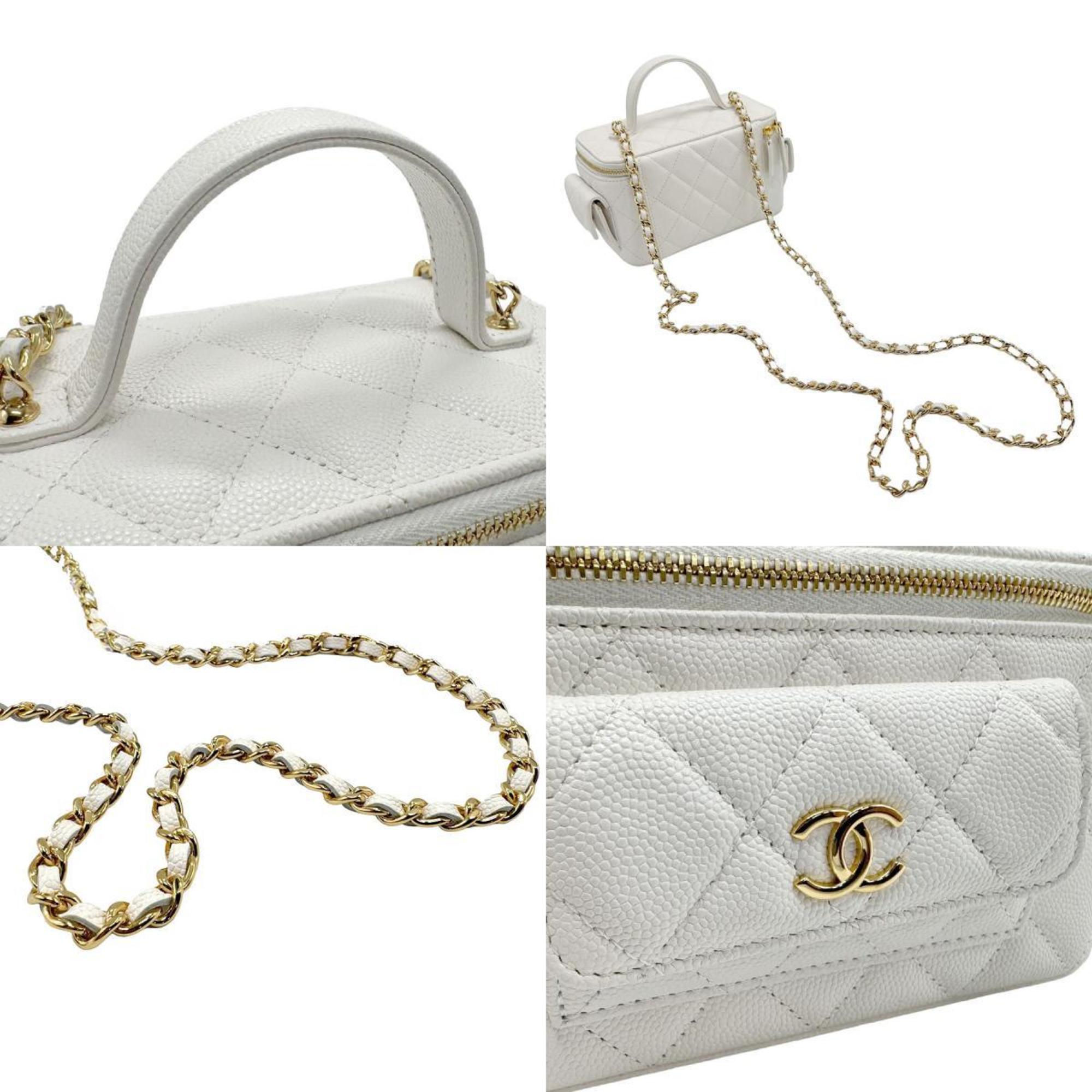 CHANEL Shoulder Bag Caviar Skin Leather White Women's z2113