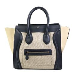 CELINE handbag luggage shopper leather cotton black beige gold women's e59058k