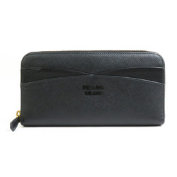 PRADA Round Long Wallet Leather Black Men's Women's 55717g