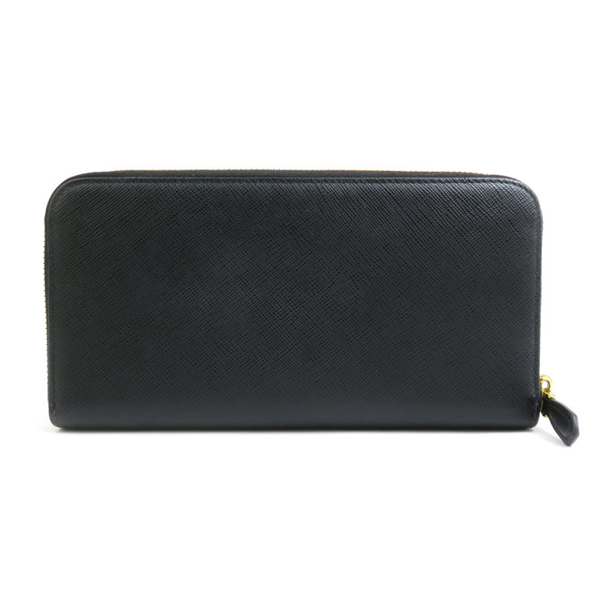 PRADA Round Long Wallet Leather Black Men's Women's 55717g