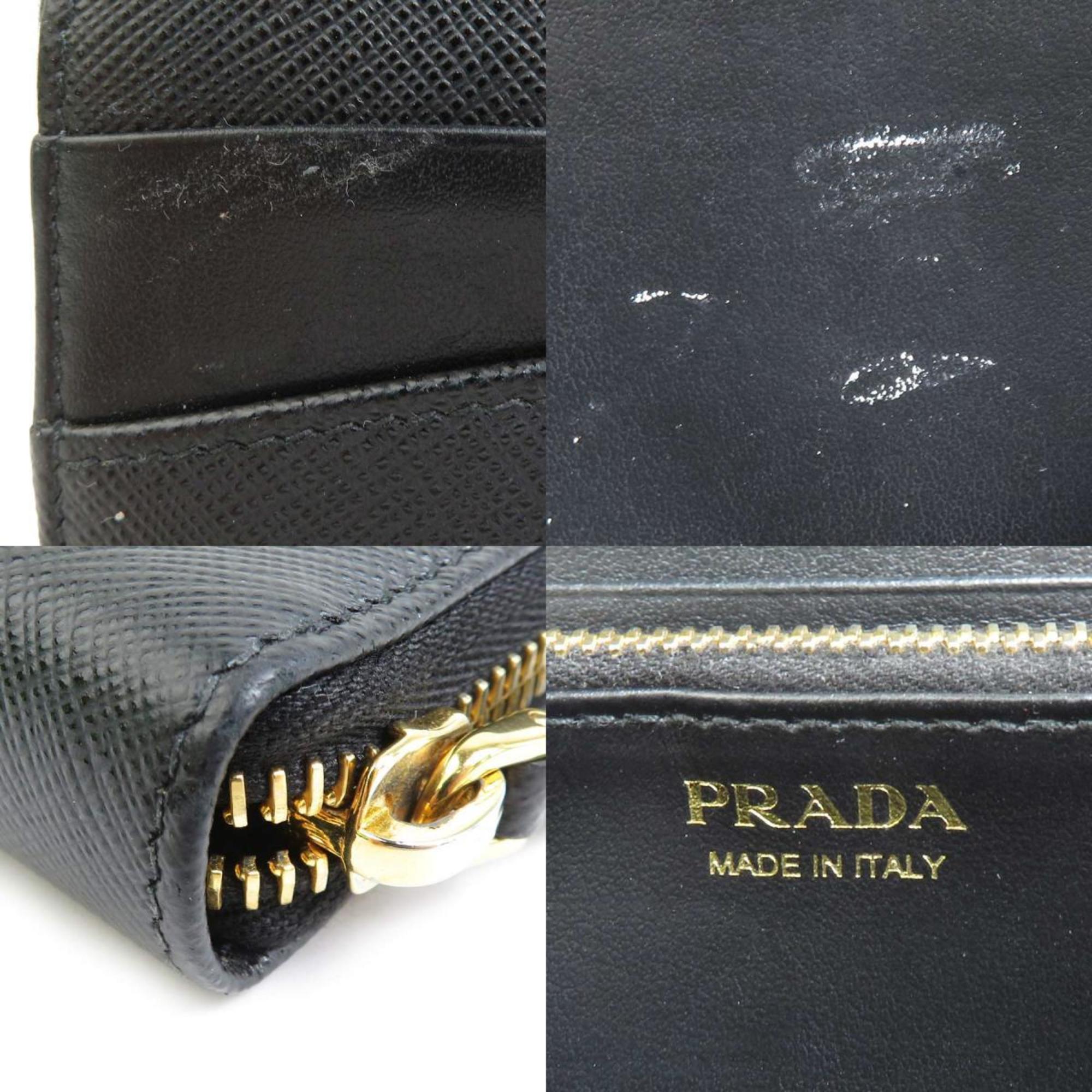 PRADA Round Long Wallet Leather Black Men's Women's 55717g