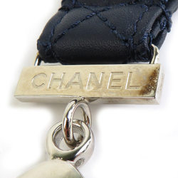 CHANEL neck strap leather metal navy silver ladies e59066a