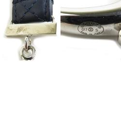 CHANEL neck strap leather metal navy silver ladies e59066a