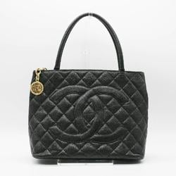 CHANEL Tote Bag Matelasse Reproduction Coco Mark Caviar Skin Leather Black Gold Women's PD313