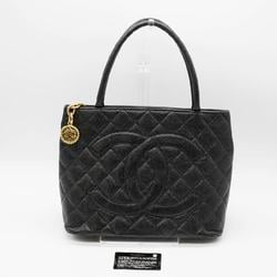 CHANEL Tote Bag Matelasse Reproduction Coco Mark Caviar Skin Leather Black Gold Women's PD313