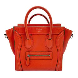 CELINE Handbag Shoulder Bag Luggage Nano Shopper Leather Orange Silver Women's z2073