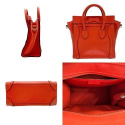 CELINE Handbag Shoulder Bag Luggage Nano Shopper Leather Orange Silver Women's z2073