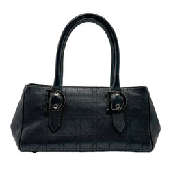 Christian Dior Handbag Cannage Leather Black Silver Women's z2161