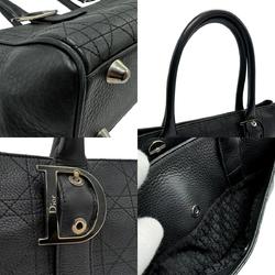 Christian Dior Handbag Cannage Leather Black Silver Women's z2161