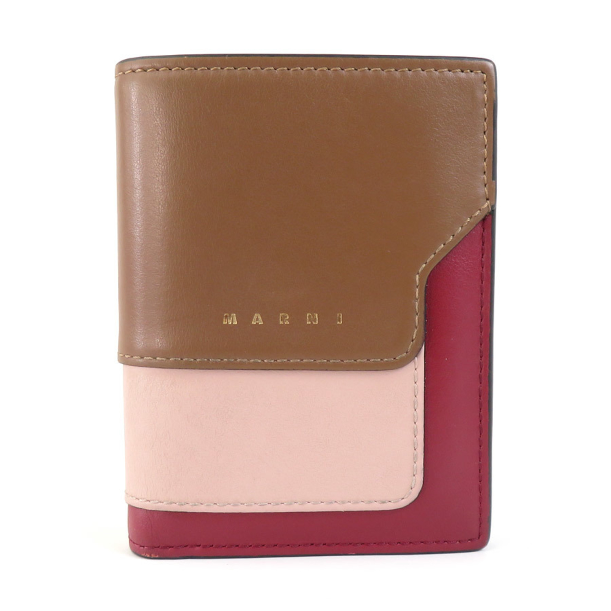 MARNI Bi-fold wallet Leather Brown x Pink Wine Red Women's a0455