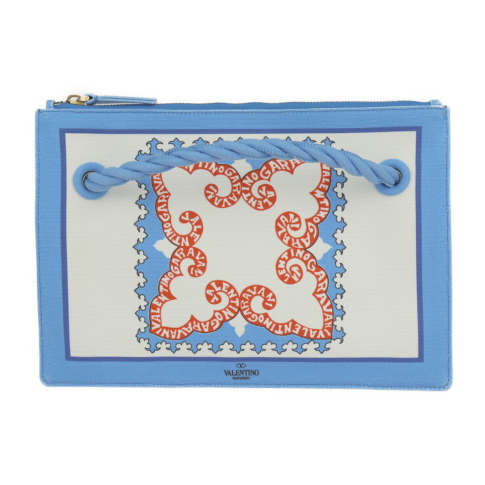 Valentino Garavani Honolulu Pouch Second Bag UW2P0U84 Canvas Light Blue Ivory Orange Clutch