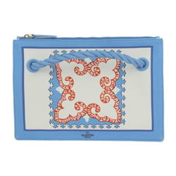 Valentino Garavani Honolulu Pouch Second Bag UW2P0U84 Canvas Light Blue Ivory Orange Clutch