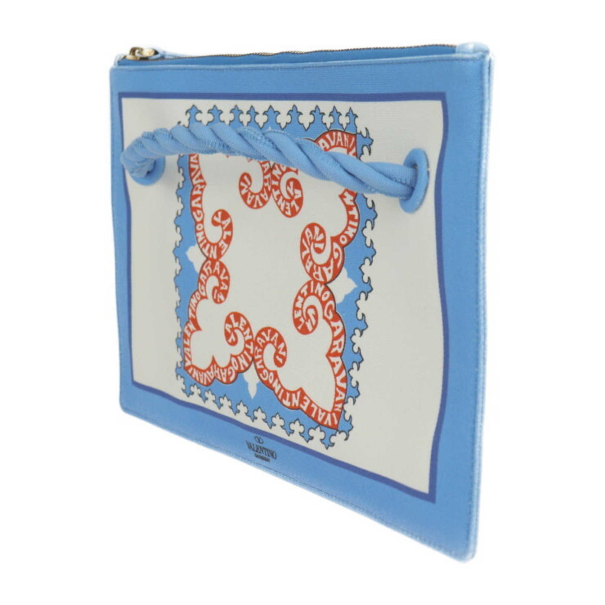 Valentino Garavani Honolulu Pouch Second Bag UW2P0U84 Canvas Light Blue Ivory Orange Clutch