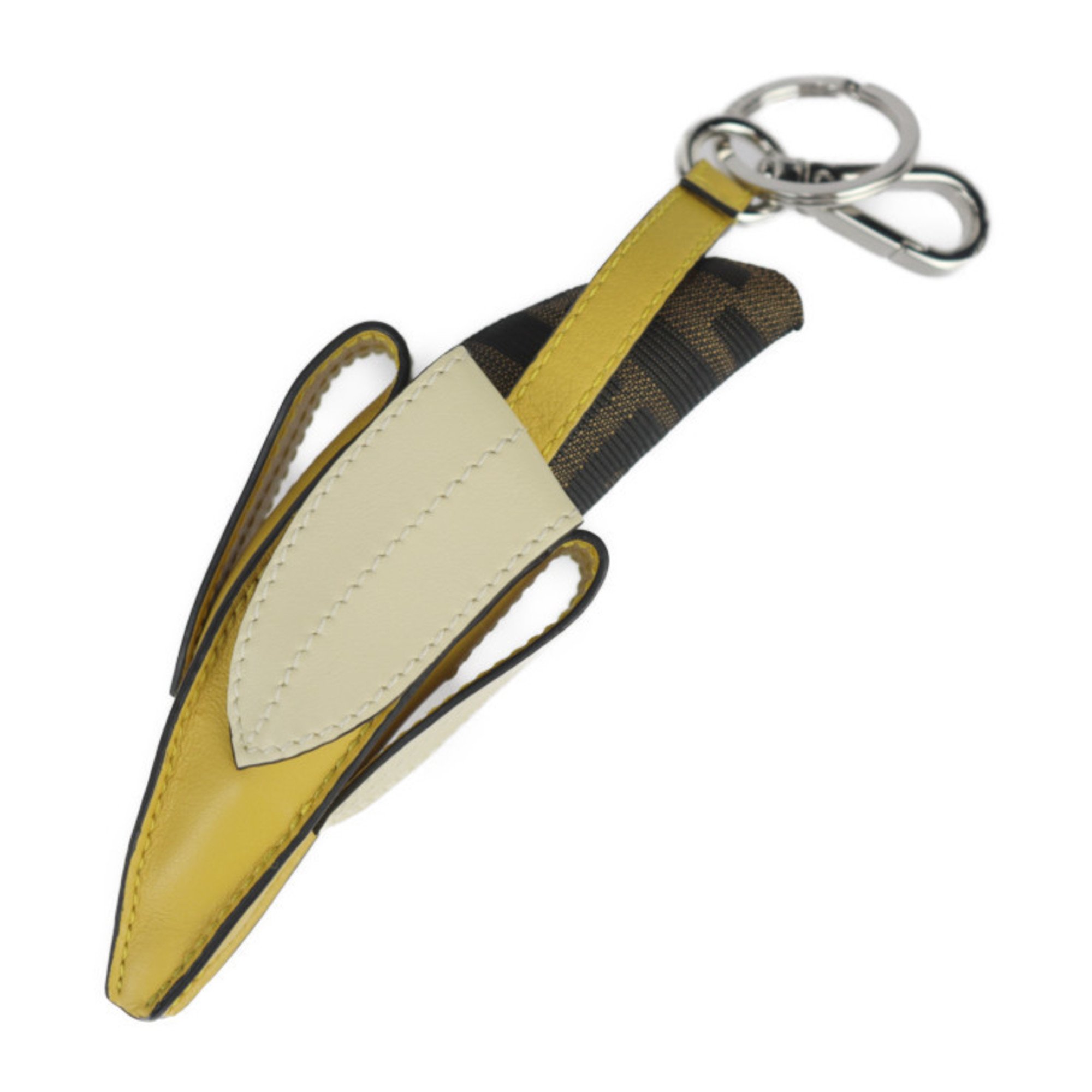 FENDI Banana Motif Bag Charm Keychain - Leather Canvas Yellow Multicolor Keyring FF Zucca Pattern